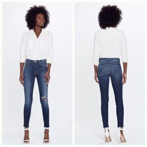 MOTHER 27 High Waisted Looker Ankle Fray Distressed Skinny Jeans on Cat Attack